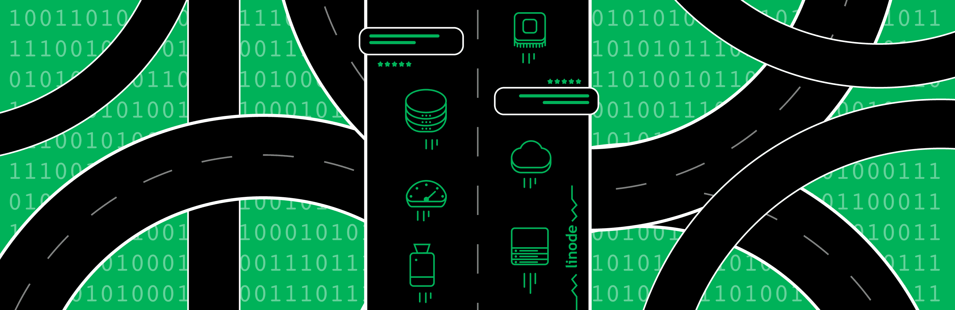 A road showing pathways to digital infrastructure such as servers and databases